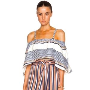 NEW TANYA TAYLOR REVOLVE TEXTURED STRIPE COLD-SHOULDER TOP